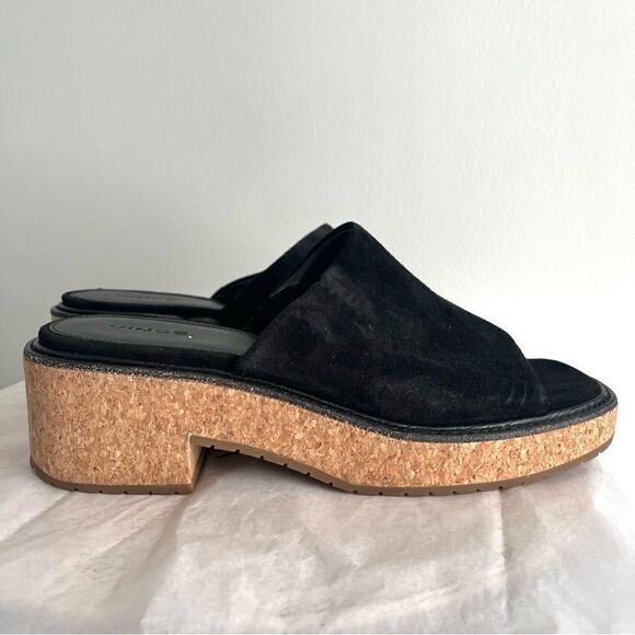 Vince Maddy Black Suede Mules Slides Block Heel Platform Sandals Sz 9.5 M NWOB - Picture 10 of 10